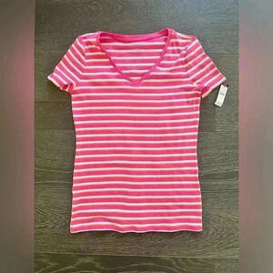 The Talbots Tee Short Sleeve Striped V-Neck Cotton New With Tags Size XS
